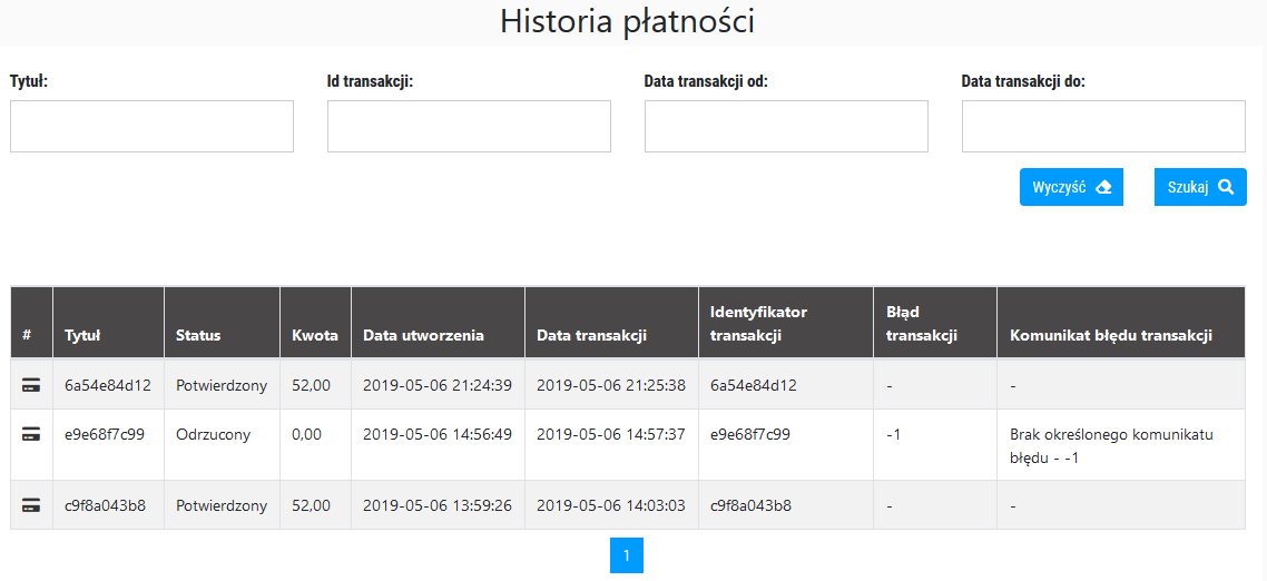 historia platnosci